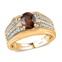D'Joy AAA Ceylon Honey Garnet and Moissanite 2.90 ctw Men's Ring in 18K Vermeil Yellow Gold Over Sterling Silver (Size 10.0)