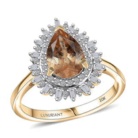 10K Yellow Gold Premium Imperial Garnet, Luxuriant Lab Grown Diamond (E-F, VS) (0.43 cts) Saffron Bloom Ring (Size 10.0) (Del. in 8-10 Days) 2.65 ctw