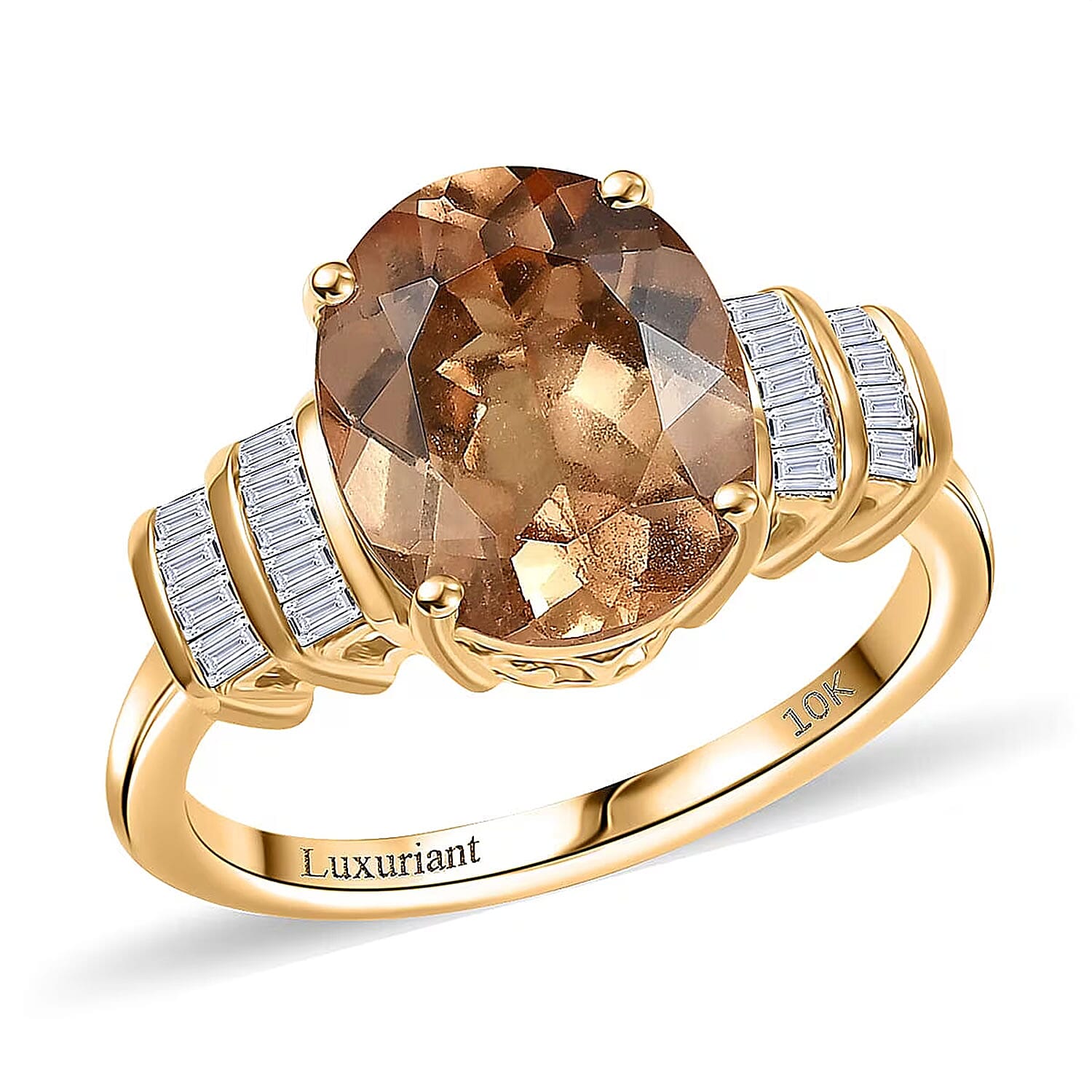 10K Yellow Gold Premium Imperial Garnet, Luxuriant Lab Grown Diamond (E-F, VS) (0.16 cts) Saffron Rays Ring (Size 10.0) (Del. in 8-10 Days) 5.15 ctw