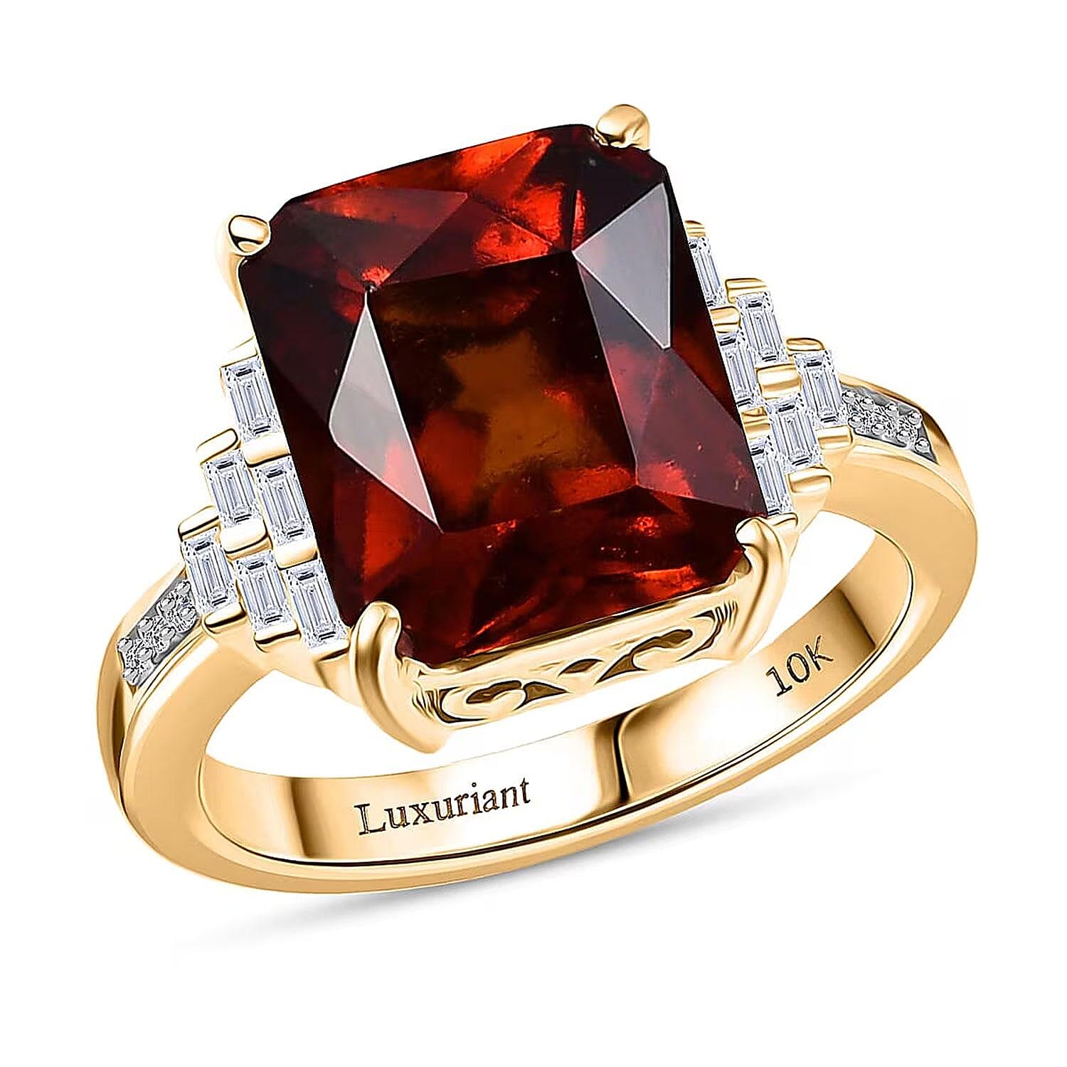 10K Yellow Gold AAA Ceylon Hessonite Garnet, Luxuriant Lab Grown Diamond (E-F, VS) (0.15 cts) Saffron Dominion Ring (Size 10.0) (4.60 g) (Del. in 8-10 Days) 9.25 ctw