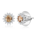 D'Joy Premium Imperial Garnet and Moissanite 1.40 ctw Sunburst Earrings in Rhodium Over Sterling Silver - Sticky add to cart bar