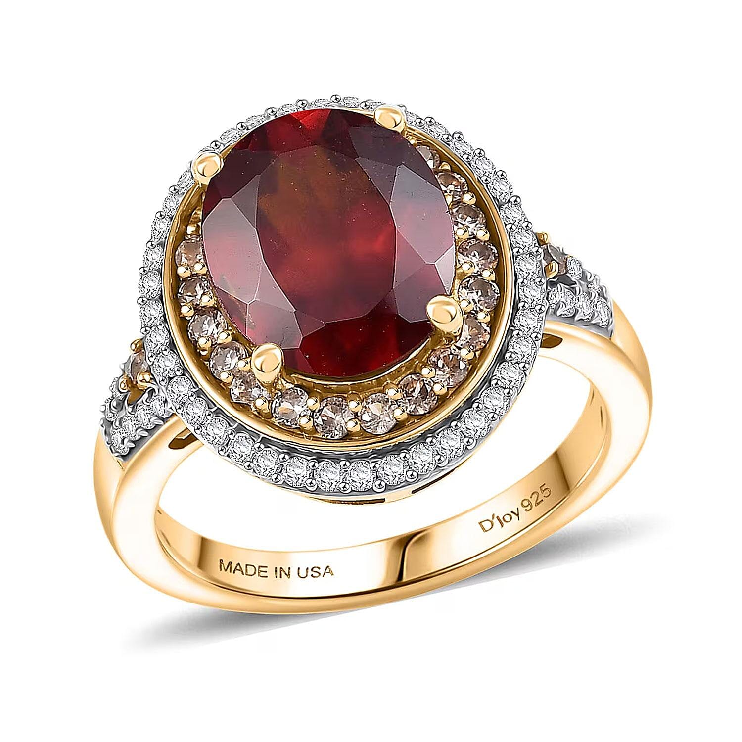 D'Joy AAA Ceylon Honey Garnet and Multi Gemstone 5.15 ctw Golden Dawn Ring in 18K Vermeil Yellow Gold Over Sterling Silver (Size 10.0)