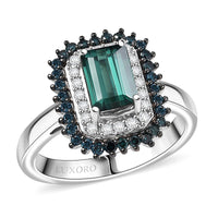 Luxoro 10K White Gold AAA Pirineu Lagoon Tourmaline, Blue Diamond (IR) and Diamond (I2) (0. 45 cts) Ring (Size 10.0) (4.30 g) 2.20 ctw