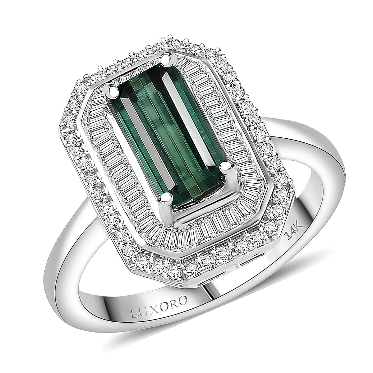 Luxoro 14K White Gold AAA Pirineu Lagoon Tourmaline, Diamond (I2) (0.45 cts) Ring (Size 10.0) (4.80 g ) 2.10 ctw