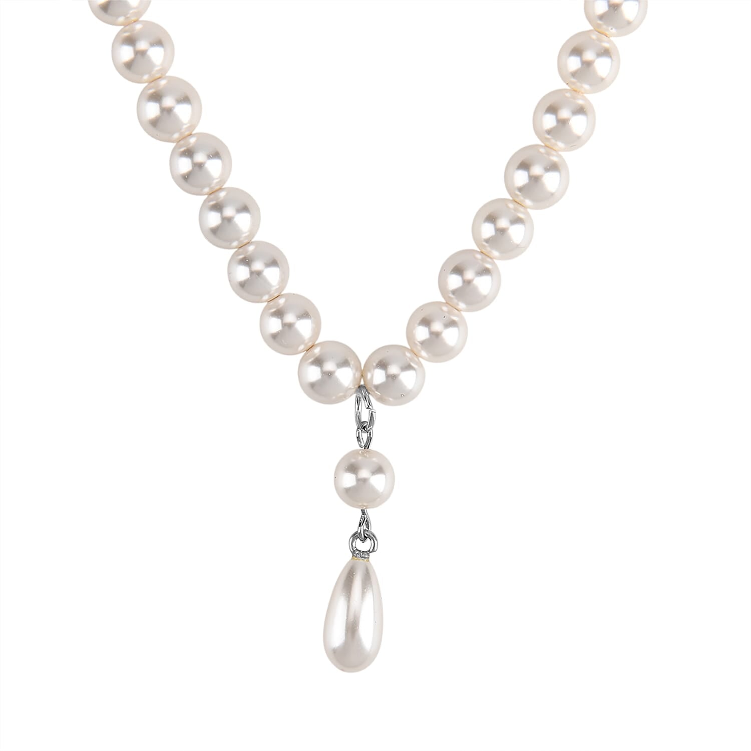 White Shell Pearl Drop Necklace (20 Inches) in Stainless Steel