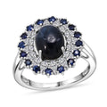 D'Joy Premium Blue Star Sapphire (DF), Multi Gemstone Celestial Bloom Ring in Rhodium Over Sterling Silver (Size 10.0) 6.20 ctw - Sticky add to cart bar