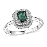D'Joy Premium Pirineu Lagoon Tourmaline, Moissanite Ring in Rhodium Over Sterling Silver (Size 6.0) 1.25 ctw