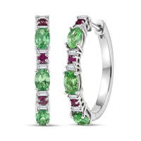 One Time Only D'Joy Radiant Ember Garnet, Multi Gemstone Hoop Earrings in Rhodium Over Sterling Silver 2.10 ctw