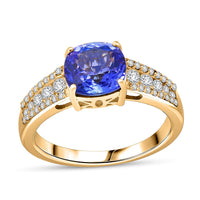 10K Yellow Gold Premium Tanzanite, Luxuriant Lab Grown Diamond (G-H, SI) (0.40 cts) Royal Regency Ring (Size 6.0) 2.40 ctw