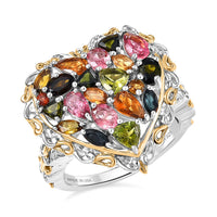 D'Joy Premium Multi-Tourmaline Ring in 18K Vermeil YG and Rhodium Over Sterling Silver (Size 10.0) 2.80 ctw