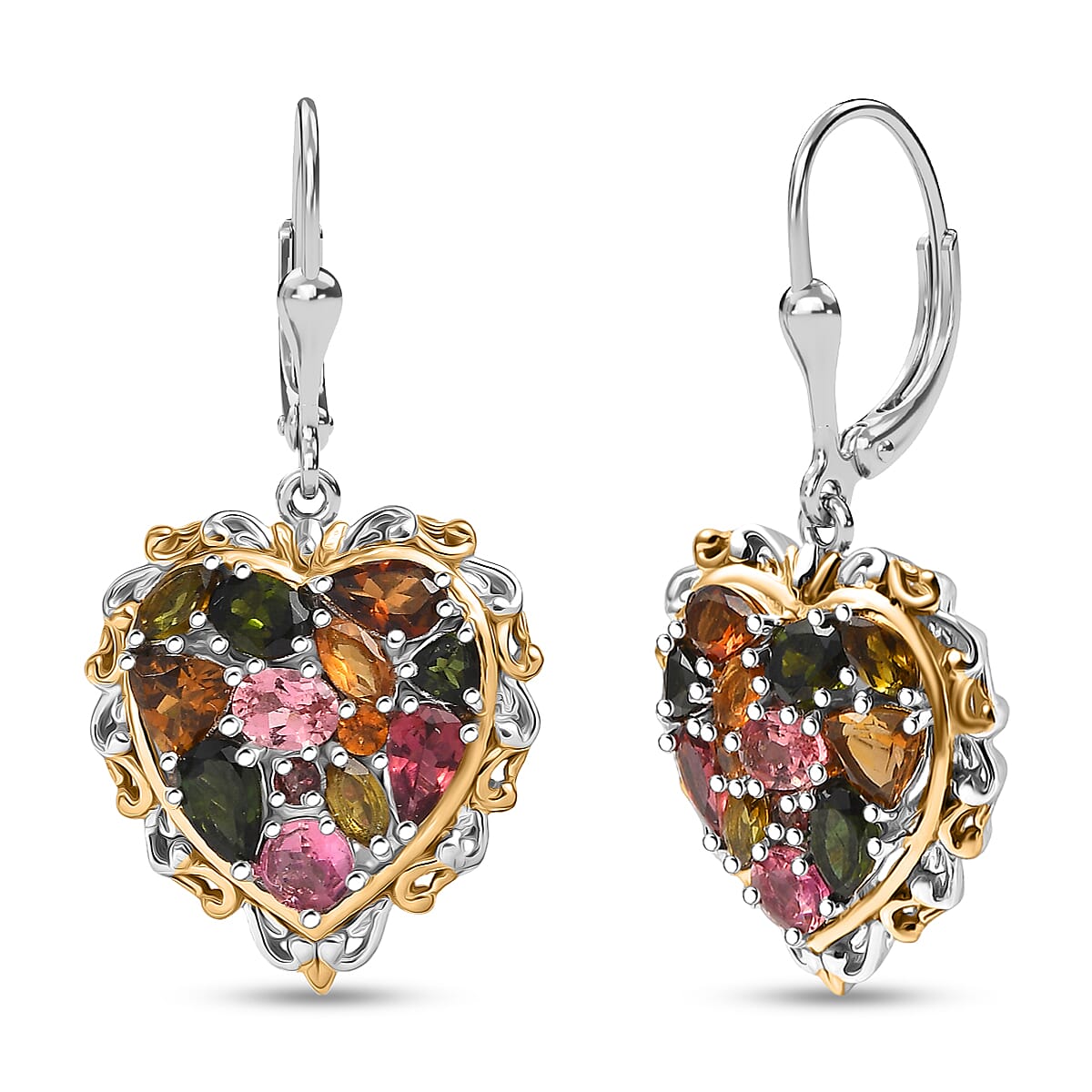D'Joy Multi-Tourmaline Earrings in 18K Vermeil YG and Rhodium Over Sterling Silver 3.50 ctw