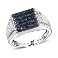 D'Joy Premium Ceylon Blue Sapphire Men's Ring in Rhodium Over Sterling (Size 10.0) (Del. in 8-10 Days) 1.10 ctw