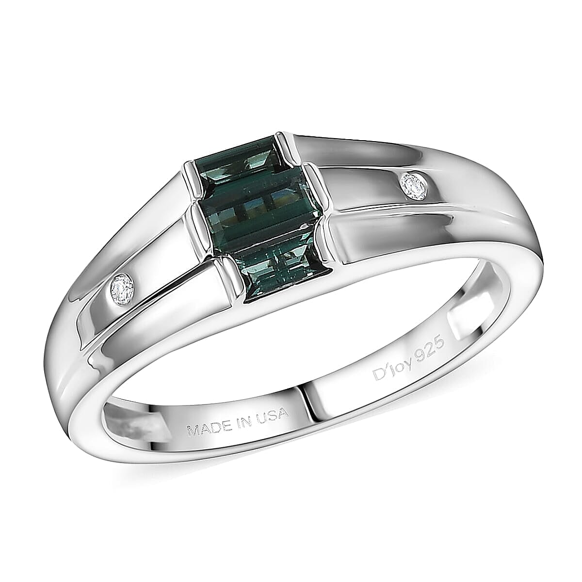 D'Joy Premium Pirineu Lagoon Tourmaline, Diamond Ring in Rhodium Over Sterling Silver (Size 10.0) 0.50 ctw