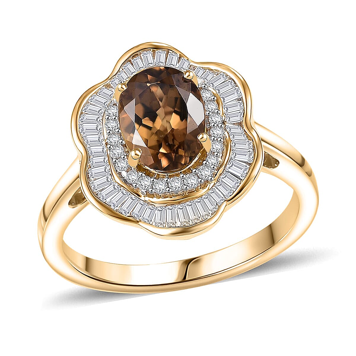 GP Italian Garden Collection 10K Yellow Gold Premium Golden Turkizite, Diamond (I2) (0.51 cts) Ring (Size 10.0) 2.15 ctw