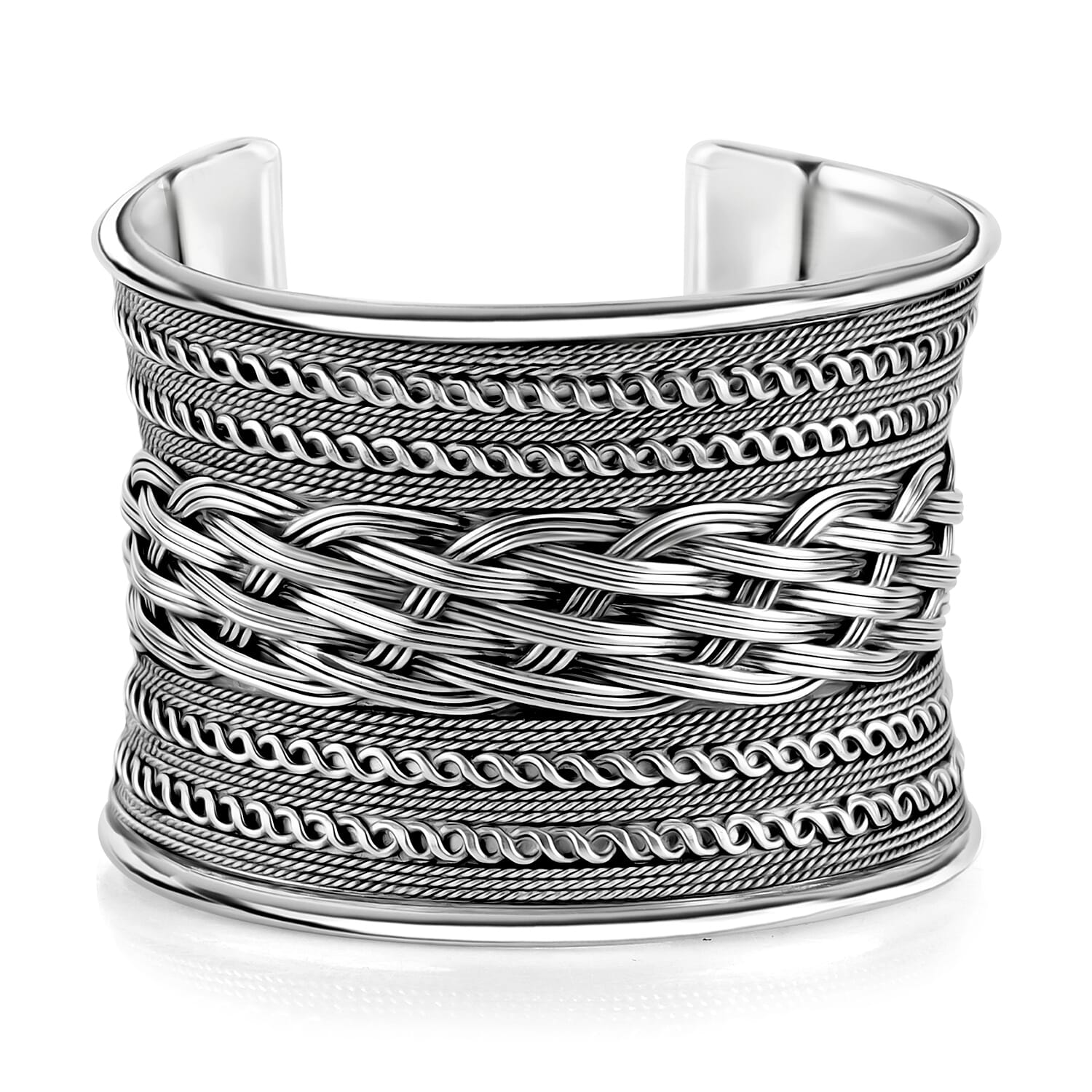 Handmade Braided Cuff Bracelet in Silvertone