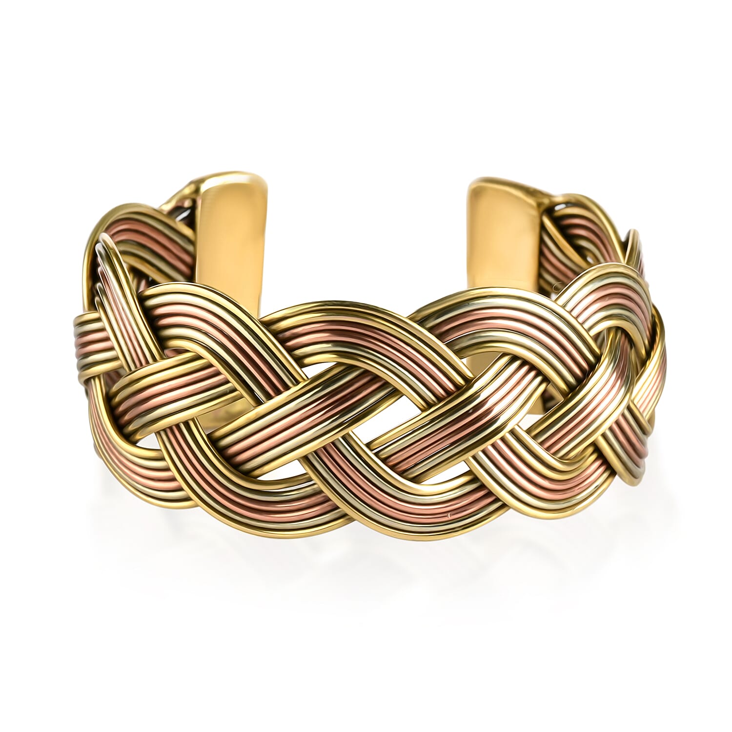 Handmade Criss Cross Cuff Bracelet in Goldtone and Rosetone