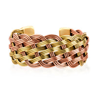 Handmade Criss Cross Cuff Bracelet in Goldtone and Rosetone (7In)