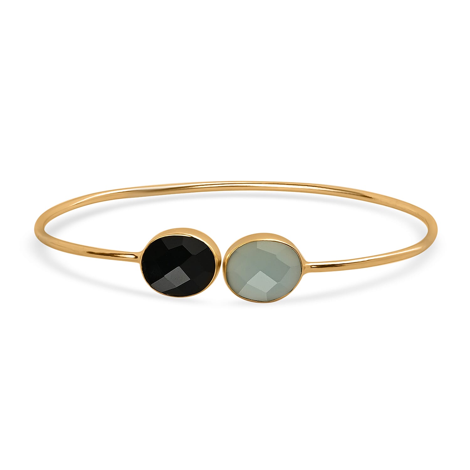 Blue Calcedony and Black Onyx Bangle Bracelet in Goldtone