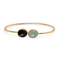 Blue Calcedony and Black Onyx Bangle Bracelet in Goldtone