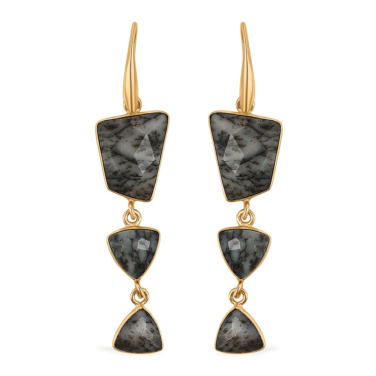 Dendrite Opal Dangle Earrings in Goldtone
