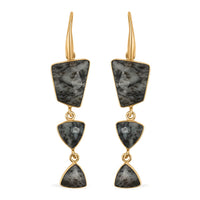 Dendrite Opal Dangle Earrings in Goldtone