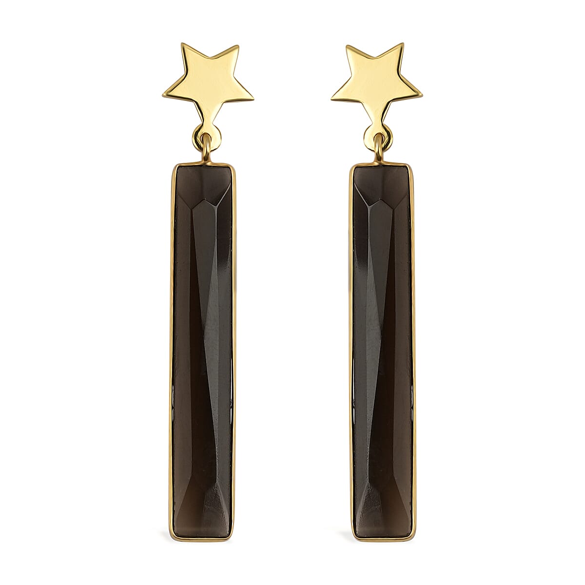 Brazilian Smoky Quartz Rectangle Dangle Earrings in Goldtone