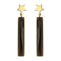 Brazilian Smoky Quartz Rectangle Dangle Earrings in Goldtone