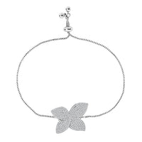 Simulated Diamond Flower Bracelet in Silvertone (Adjustable) 1.15 ctw