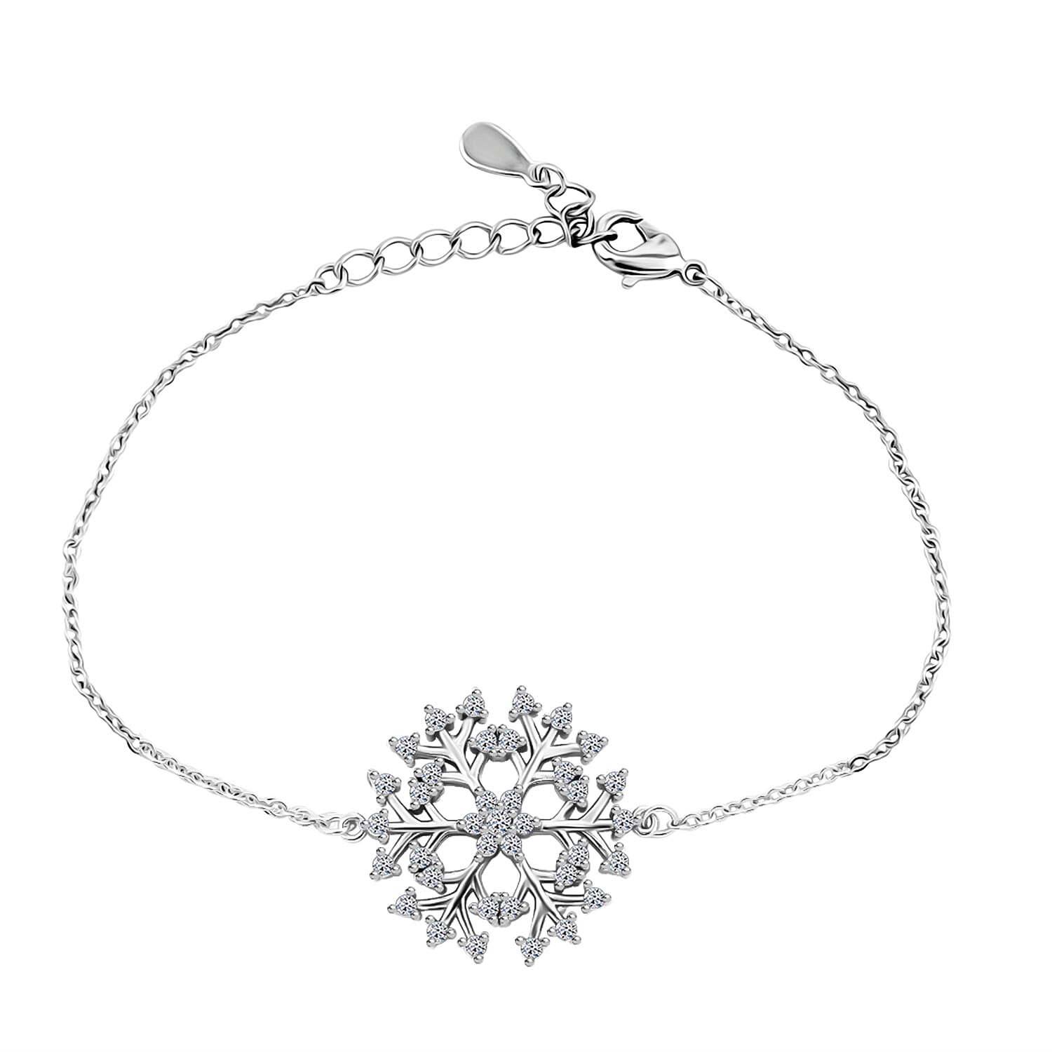 Simulated Diamond Snowflake Bracelet in Silvertone (6.5-7.5In) 2.22 ctw