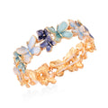 Multi Color Enameled Daisy Floral Bangle Bracelet in Goldtone (7-7.5In) - Sticky add to cart bar