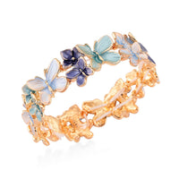 Multi Color Enameled Daisy Floral Bangle Bracelet in Goldtone (7-7.5In)