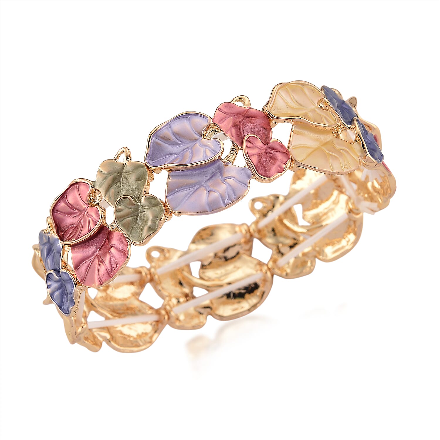 Multi Color Enameled Daisy Floral Bangle Bracelet in Goldtone (7-7.5In)
