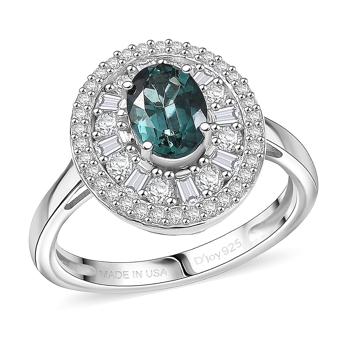 D'Joy Premium Pirineu Lagoon Tourmaline, Moissanite Ring in Rhodium Over Sterling Silver (Size 6.0) 2.15 ctw