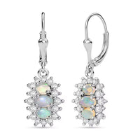 D'Joy Ethiopian Welo Opal, White Zircon Earrings in Platinum Over Sterling Silver 2.00 ctw