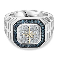 D''Joy White Diamond and Blue Diamond (IR) Ring in Sterling Silver (Size 6.5) 0.48 ctw