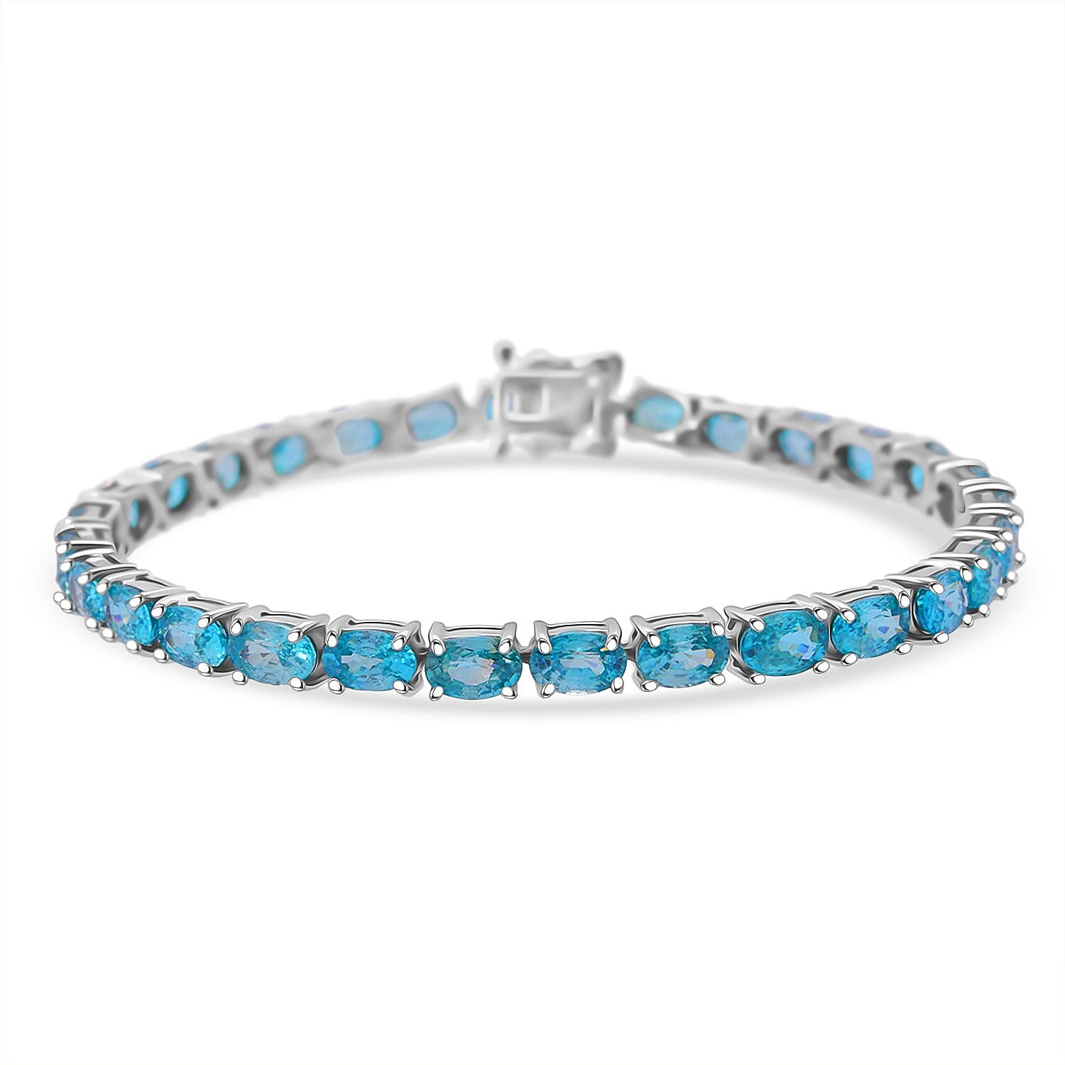 D'Joy Cambodian Blue Zircon Bracelet in Rhodium Over Sterling Silver (6.50 In) 19.40 ctw