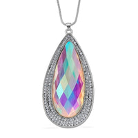Simulated Mystic Quartz and Austrian Crystal Elongated Pendant Necklace in Silvertone 24-26 Inches