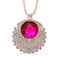 Simulated Fuchsia Sapphire and Austrian Crystal Celestial Pendant Necklace in Rosetone 24-26 Inches
