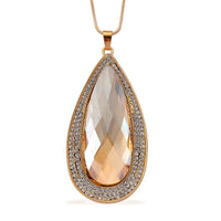 Simulated Champagne Sapphire and Austrian Crystal Elongated Pendant Necklace in Goldtone 24-26 Inches