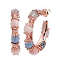 Blue Apatite Beaded Station Hoop Earrings in Silvertone 25.00 ctw