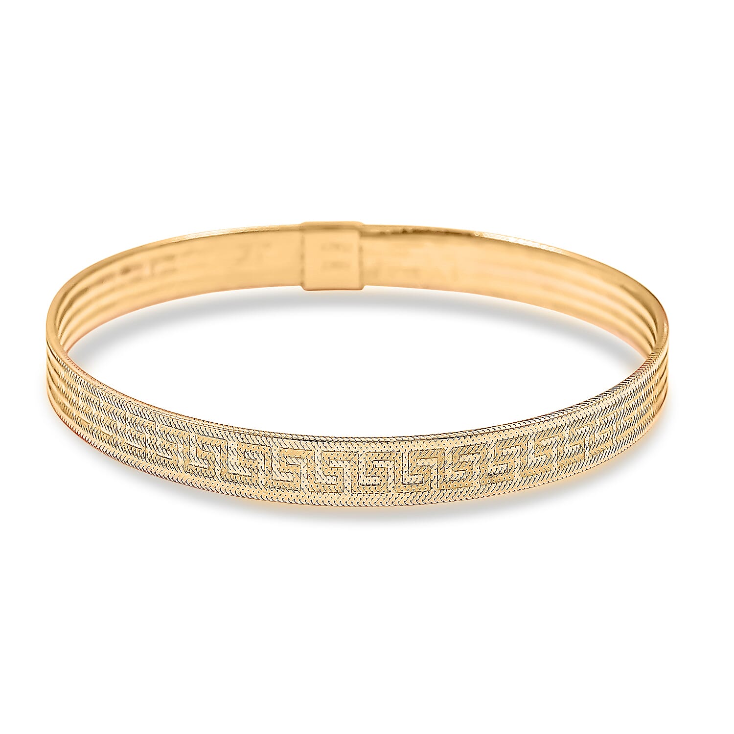 Italian Greek Key Mesh Bangle Bracelet in 10K Yellow Gold (7.00 Inches)