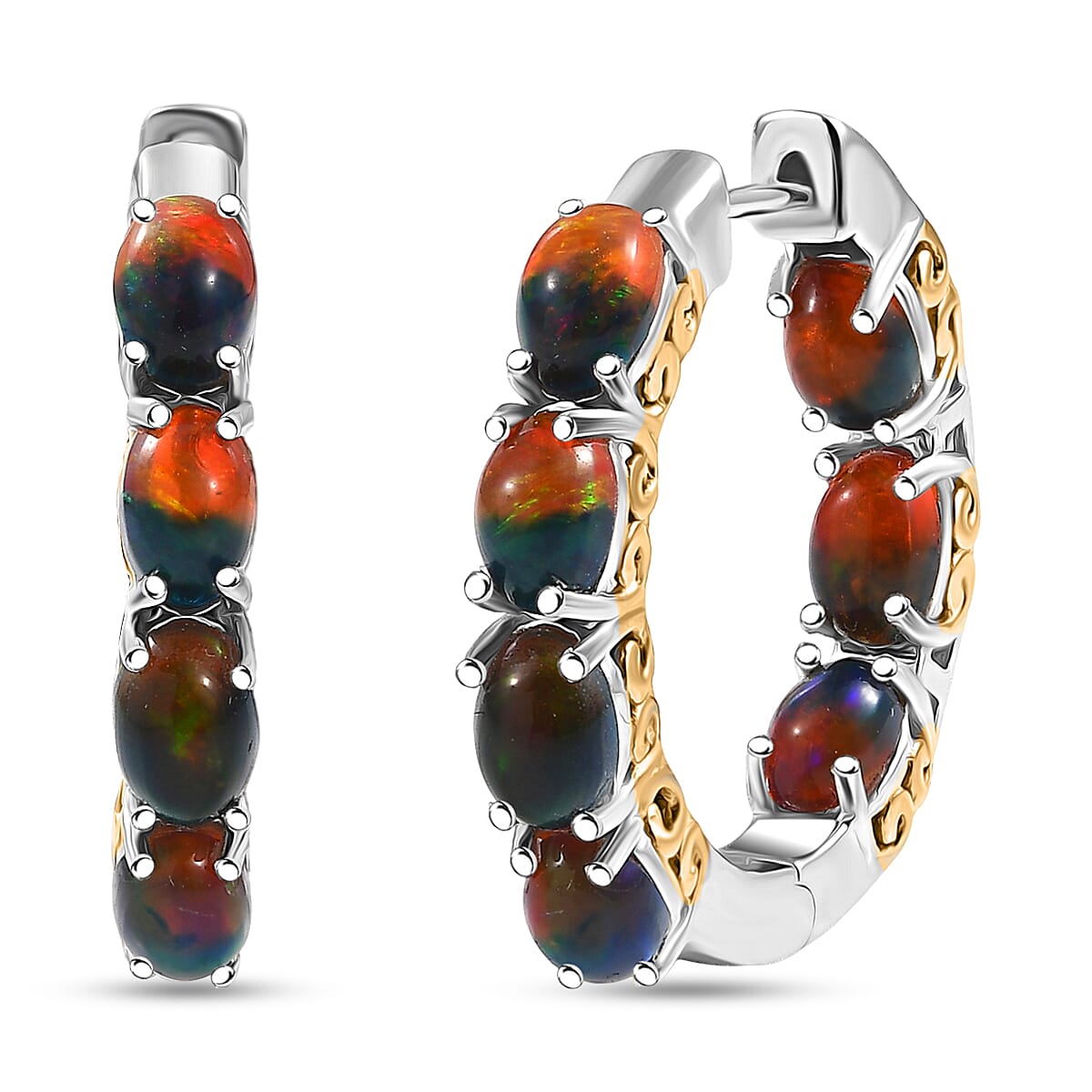 D'Joy Smoked Ethiopian Opal 4.70 ctw Cosmic Light Hoop Earrings in 18K Vermeil YG and Rhodium Over Sterling Silver