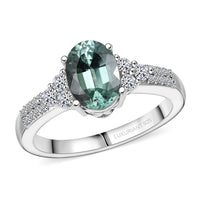 Premium Mint Tourmaline and Luxuriant Lab Grown Diamond G-H SI 1.65 ctw Ring in Rhodium Over Sterling Silver (Size 7.0)