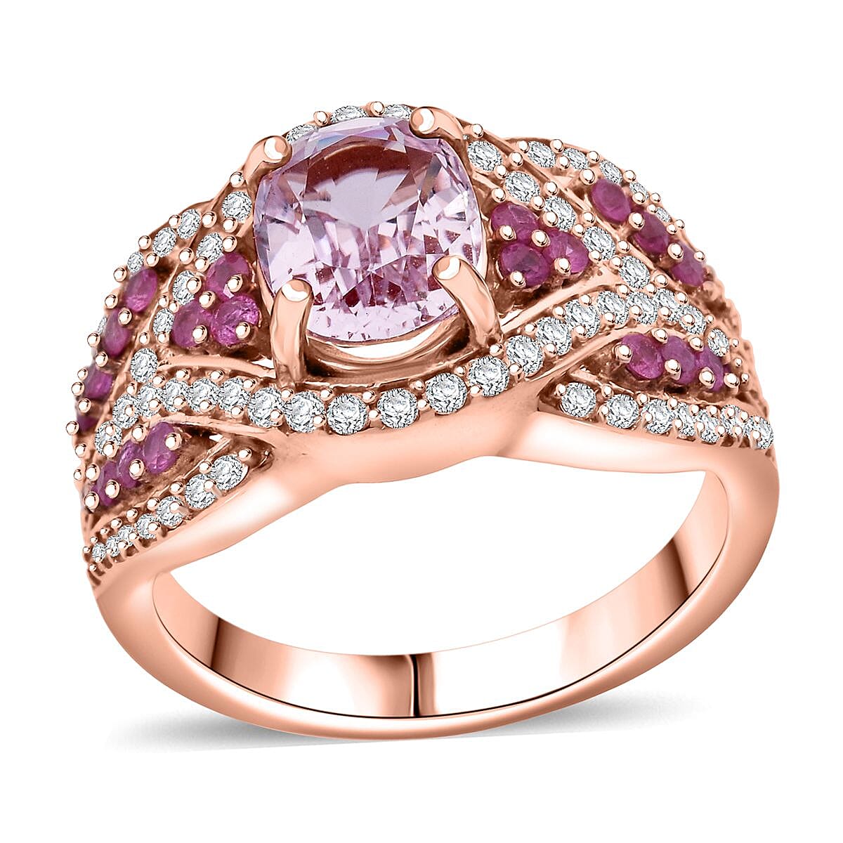 TLV D'Joy Martha Rocha Kunzite, Multi Gemstone Ring in 18K Vermeil RG Over Sterling Silver (Size 10.0) 3.40 ctw