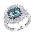 D'Joy Asscher Cut Cambodian Blue Zircon, Multi Gemstone Ring in Rhodium Over Sterling Silver (Size 6.0) 4.60 ctw - Sticky add to cart bar