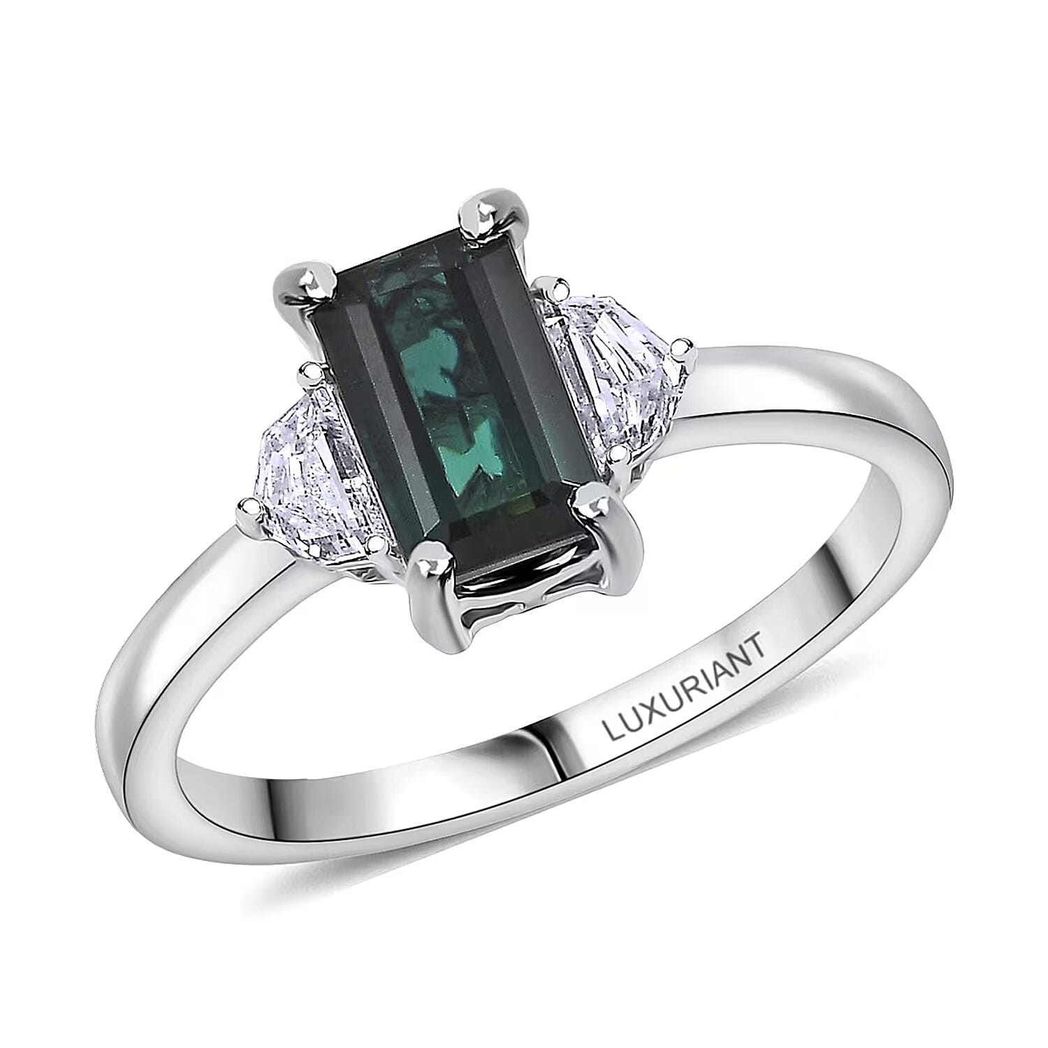 10K White Gold AAA Pirineu Lagoon Tourmaline, Luxuriant Lab Grown Diamond (E-F, VS) (0.38 cts) Ring (Size 10.0) 2.10 ctw