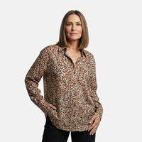 Casa Cabana Black Periwinkle Long Sleeve Blouse -L