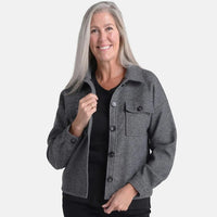 Closeout Christopher & Banks Charcoal Patch Pocket Button Front Shacket - L