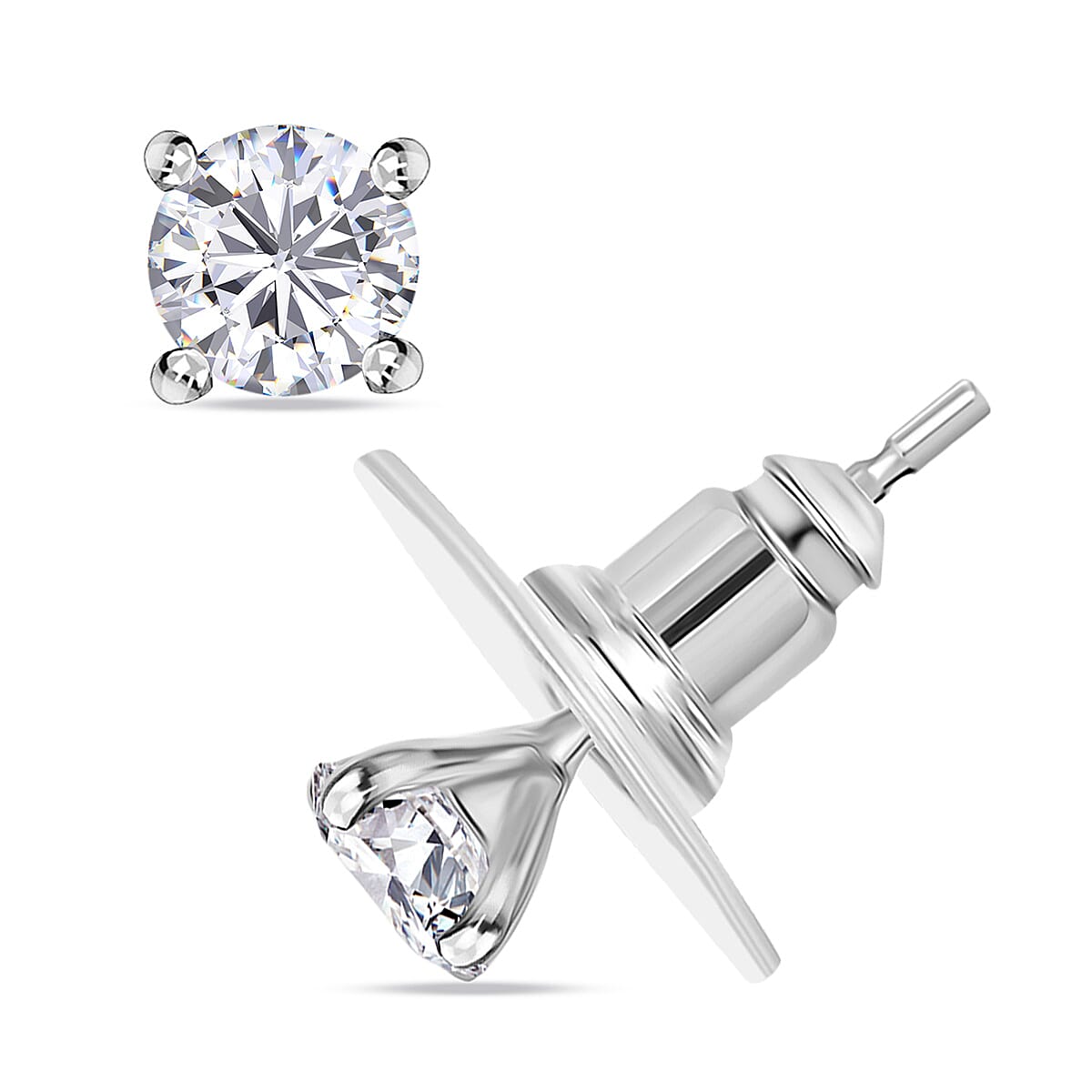 Moissanite (Rnd 5mm) Earrings in Rhodium Over Sterling Silver 1.00 ctw