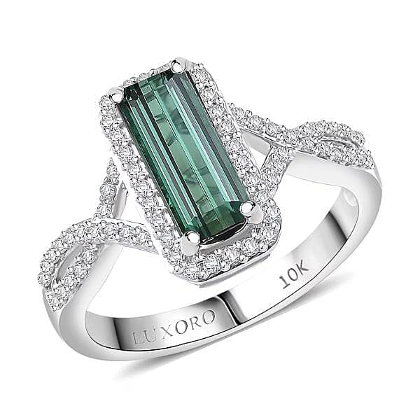 Luxoro 10K White Gold AAA Lagoon Tourmaline,  Diamond (I2) Ring (Size 8.0) 1.93 ctw